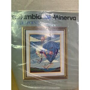 1983 Needlepoint Kit Columbia Minerva “Flying Flower Picture” Hot Air Balloon